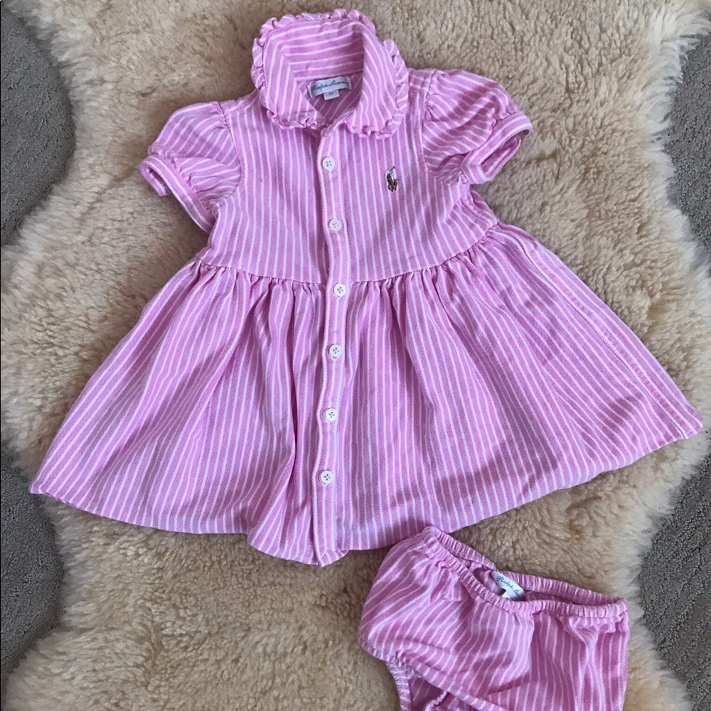 Adorable Ralph Lauren Oxford Stripe Dress/Bloomers
